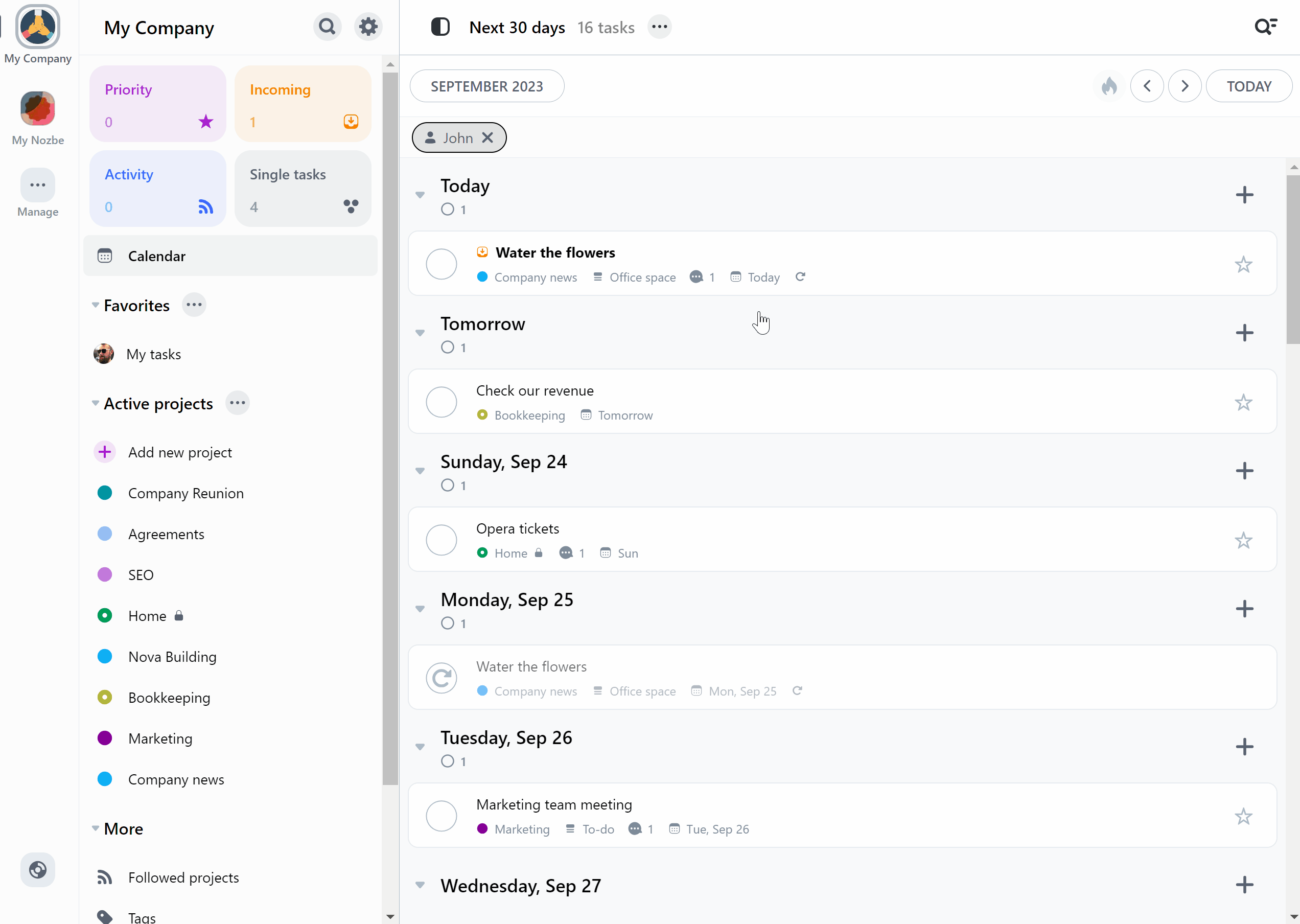 Using filters in the Calendar view