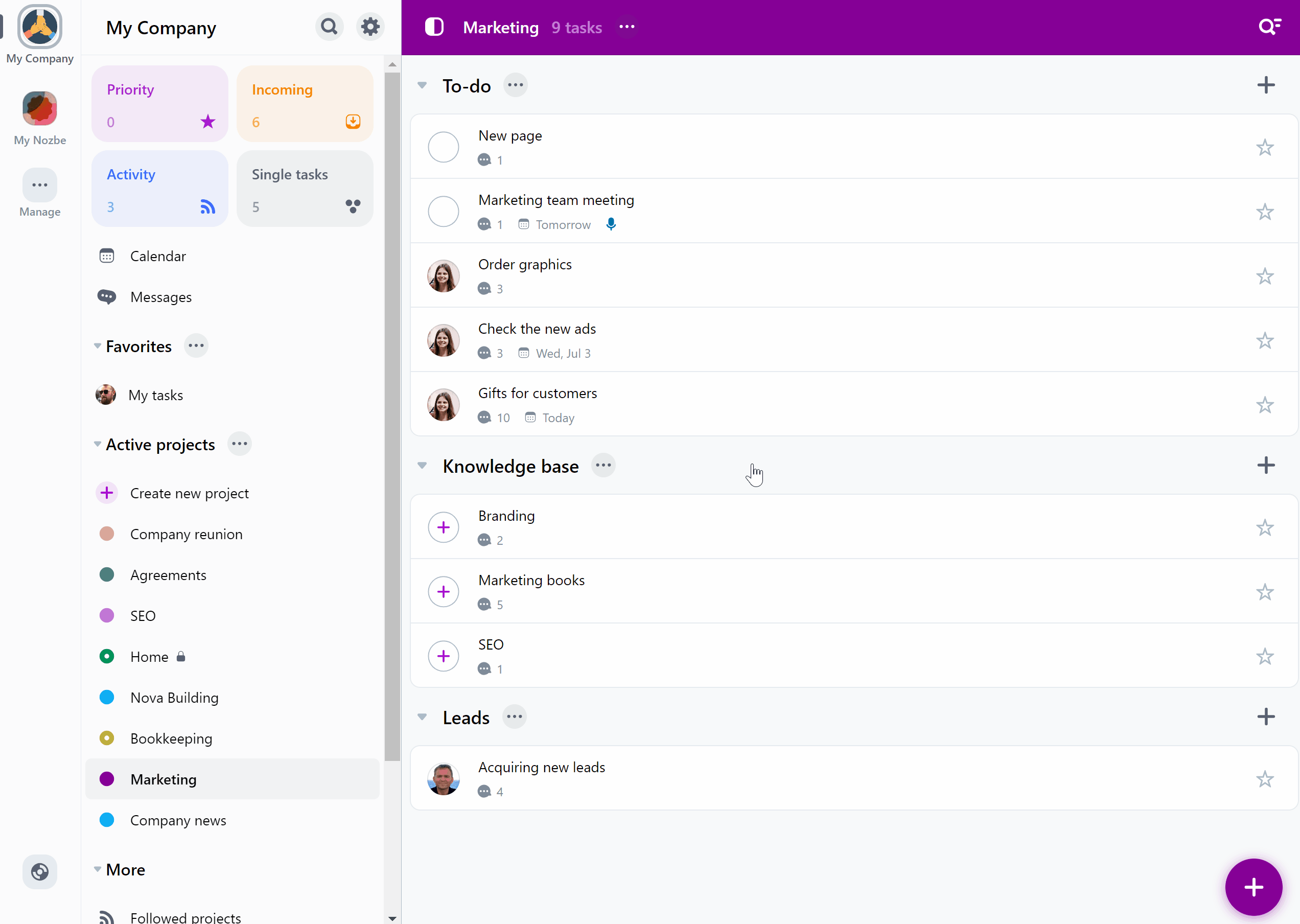 Send your task to a specific section