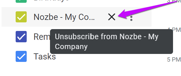 Unsubscribe from a sub-calendar